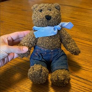Craftwear Irish Celtic Plush Teddy Bear Wearing Jeans and Blue Checked Bandanna